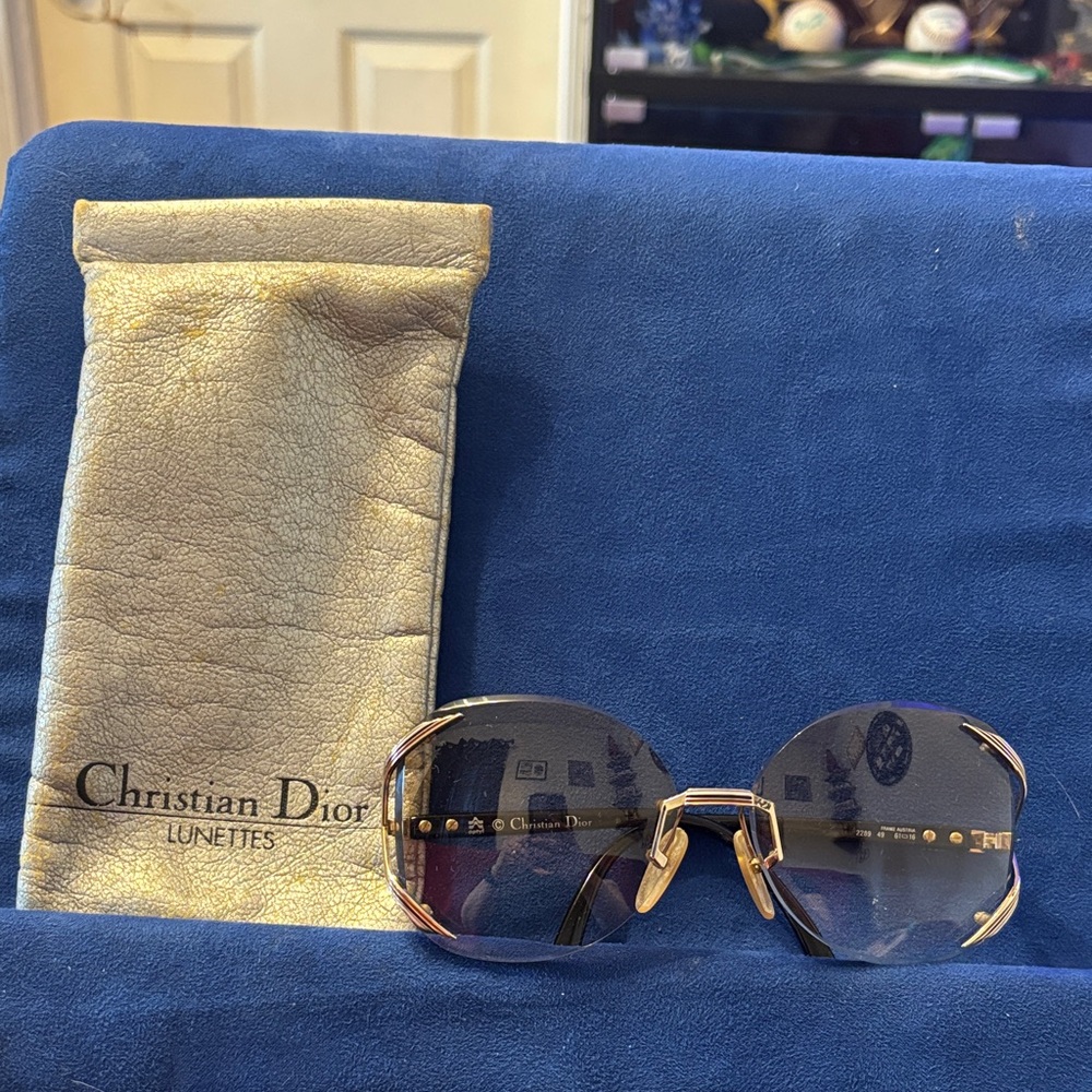 Dior Rimless Sunglasses with Gold Accents and Dark Lenses